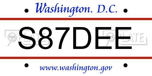 S87DEE District Of Columbia License Plate