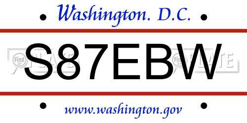S87EBW District Of Columbia License Plate