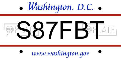 S87FBT District Of Columbia License Plate