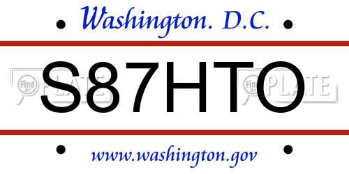 S87HTO District Of Columbia License Plate