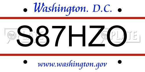 S87HZO District Of Columbia License Plate