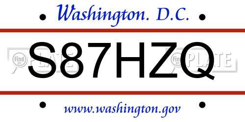 S87HZQ District Of Columbia License Plate