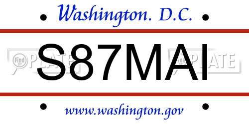 S87MAI District Of Columbia License Plate