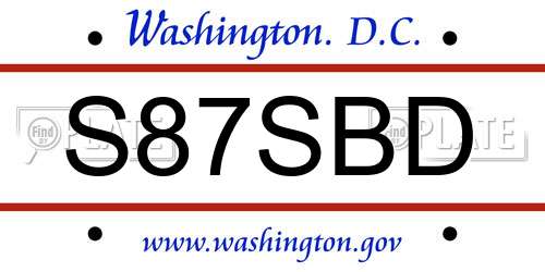 S87SBD District Of Columbia License Plate
