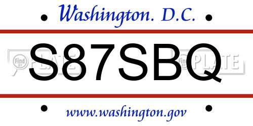 S87SBQ District Of Columbia License Plate