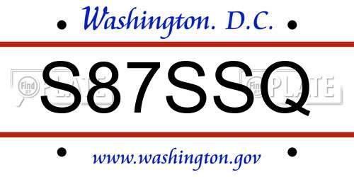 S87SSQ District Of Columbia License Plate