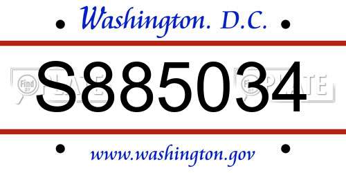 S885034 District Of Columbia License Plate