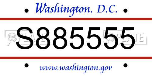 S885555 District Of Columbia License Plate