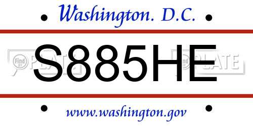 S885HE District Of Columbia License Plate