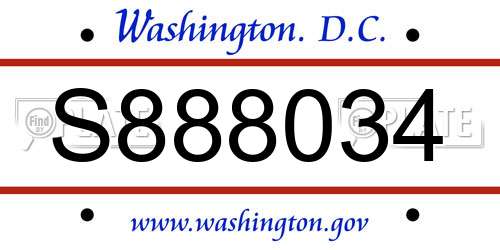 S888034 District Of Columbia License Plate