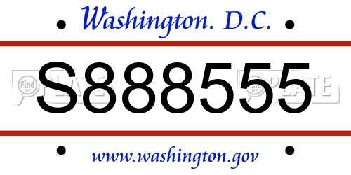 S888555 District Of Columbia License Plate