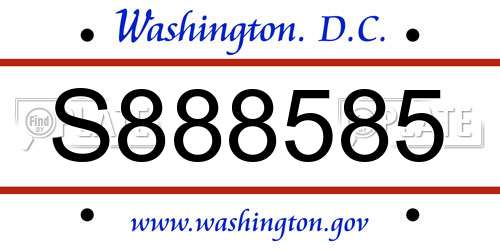 S888585 District Of Columbia License Plate