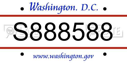 S888588 District Of Columbia License Plate