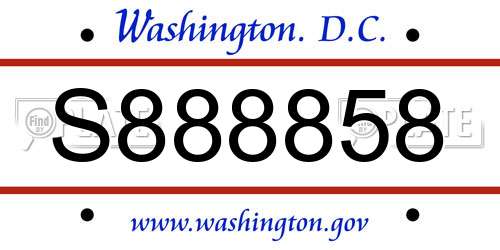 S888858 District Of Columbia License Plate
