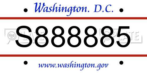 S888885 District Of Columbia License Plate