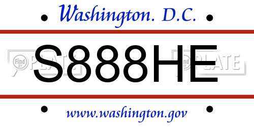 S888HE District Of Columbia License Plate