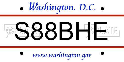 S88BHE District Of Columbia License Plate