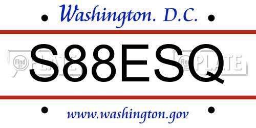 S88ESQ District Of Columbia License Plate