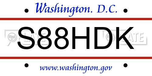 S88HDK District Of Columbia License Plate