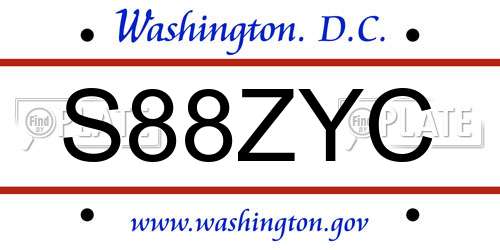 S88ZYC District Of Columbia License Plate