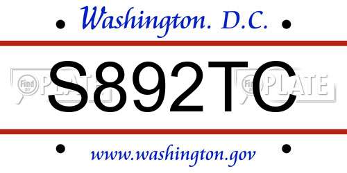 S892TC District Of Columbia License Plate