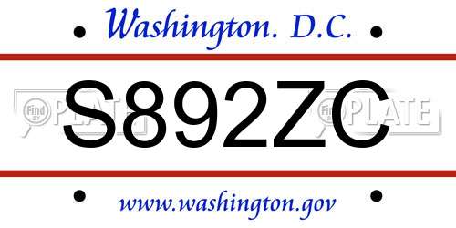 S892ZC District Of Columbia License Plate