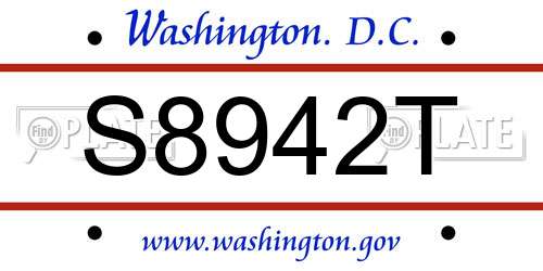 S8942T District Of Columbia License Plate