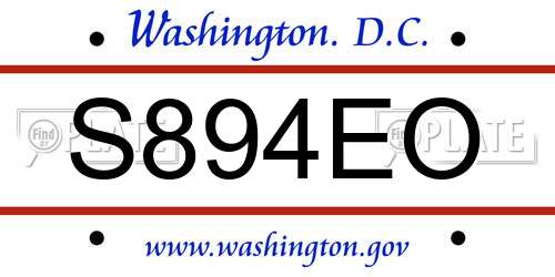 S894EO District Of Columbia License Plate