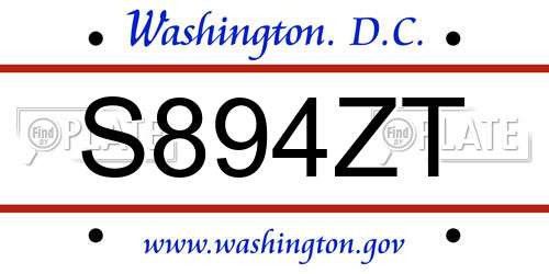 S894ZT District Of Columbia License Plate