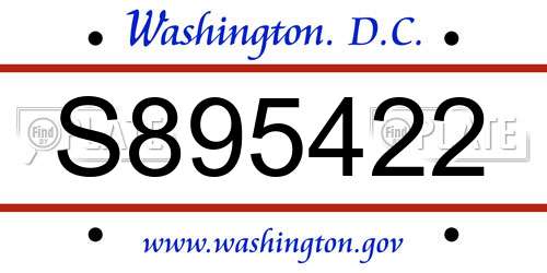 S895422 District Of Columbia License Plate