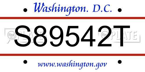 S89542T District Of Columbia License Plate