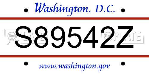 S89542Z District Of Columbia License Plate