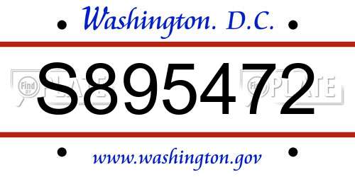 S895472 District Of Columbia License Plate