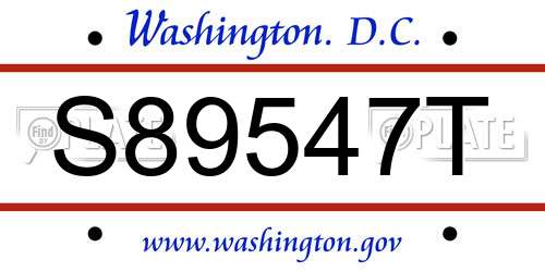 S89547T District Of Columbia License Plate