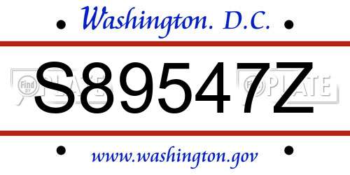 S89547Z District Of Columbia License Plate