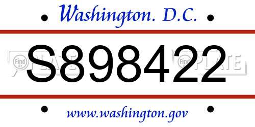 S898422 District Of Columbia License Plate