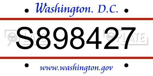S898427 District Of Columbia License Plate