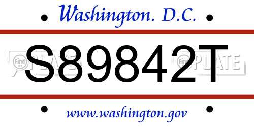 S89842T District Of Columbia License Plate