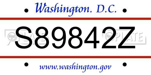 S89842Z District Of Columbia License Plate