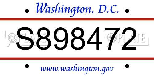S898472 District Of Columbia License Plate