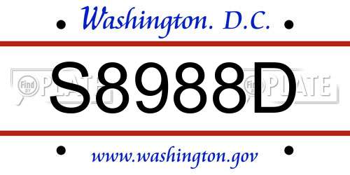 S8988D District Of Columbia License Plate