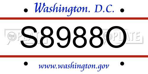 S8988O District Of Columbia License Plate