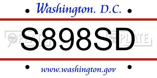 S898SD District Of Columbia License Plate