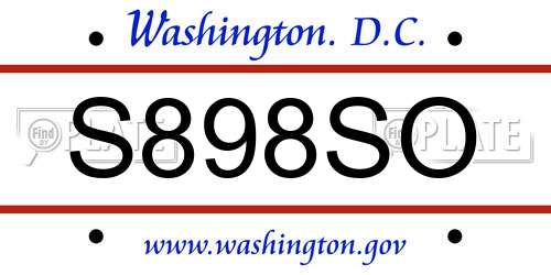 S898SO District Of Columbia License Plate
