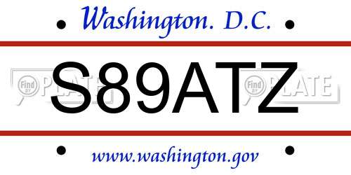 S89ATZ District Of Columbia License Plate