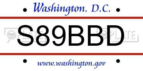 S89BBD District Of Columbia License Plate