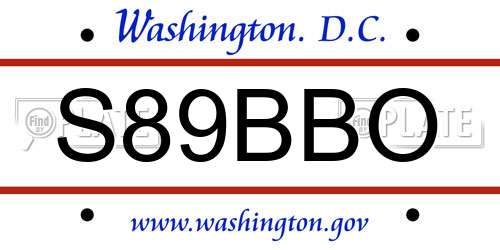 S89BBO District Of Columbia License Plate