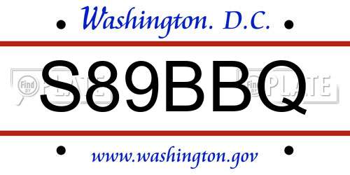 S89BBQ District Of Columbia License Plate