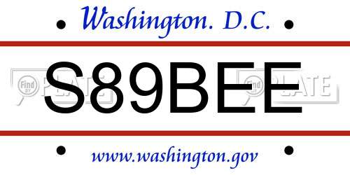 S89BEE District Of Columbia License Plate