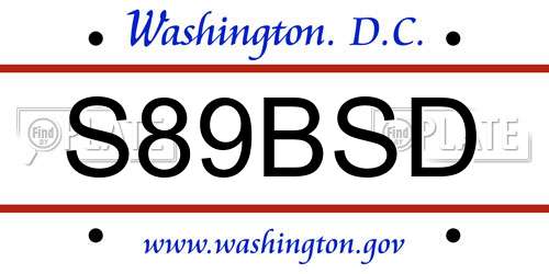 S89BSD District Of Columbia License Plate